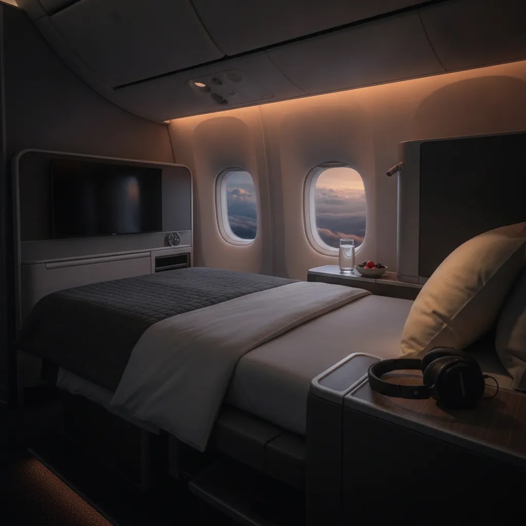 Korean Air premium economy review image illustrating Prestige-style long-haul sleep comfort on A350 and 787 flights