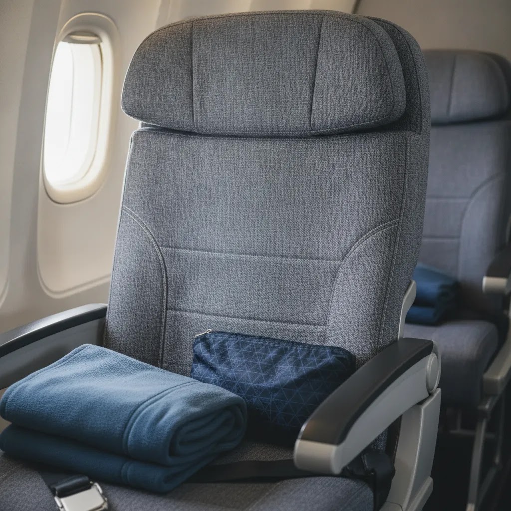 Air France premium economy review showing premium economy seat materials and onboard amenities detail