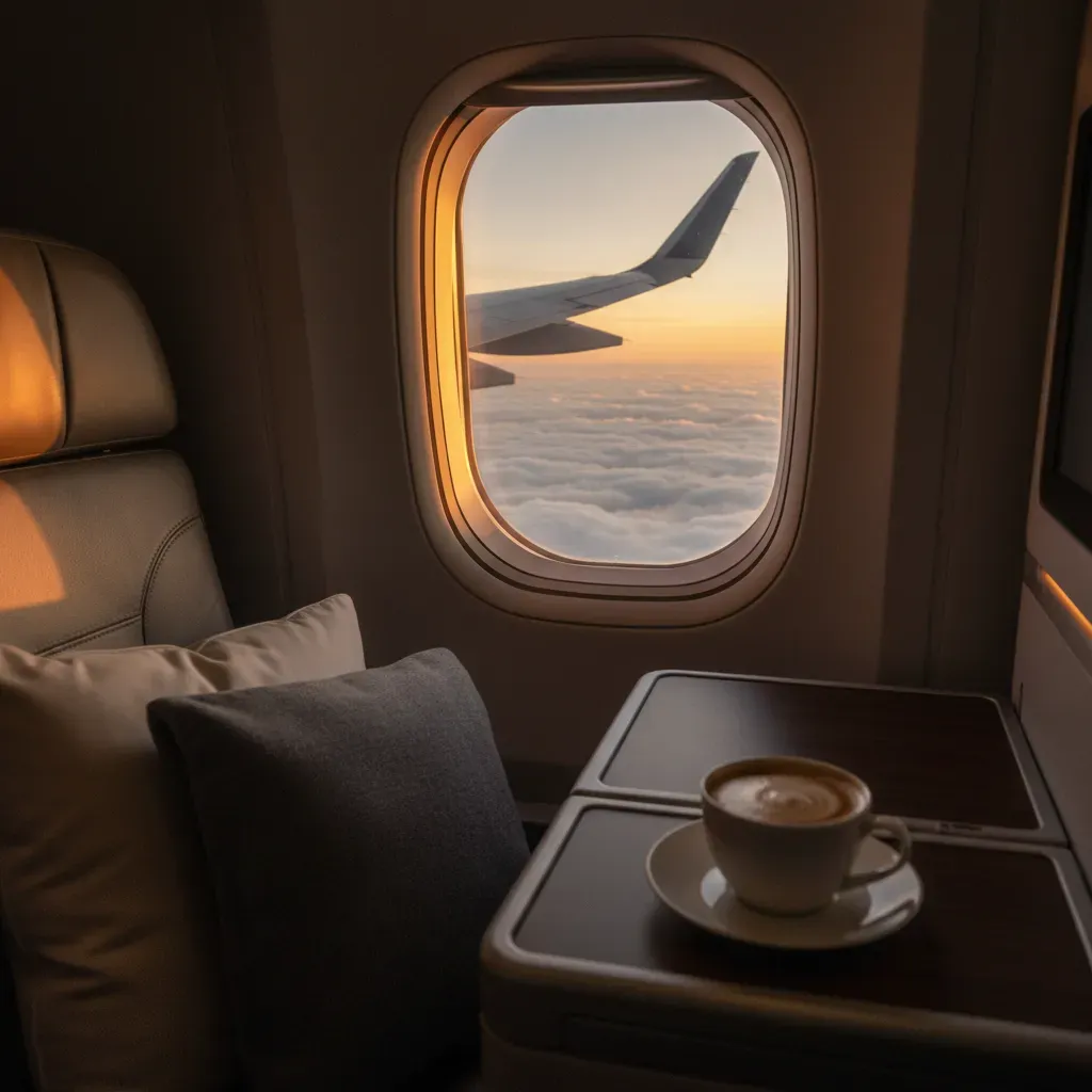ANA business class dining and service image with premium meal presentation on a flight to Tokyo
