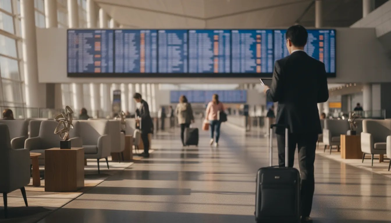 Around the world business class tickets image of an airport connection scene with premium terminal atmosphere