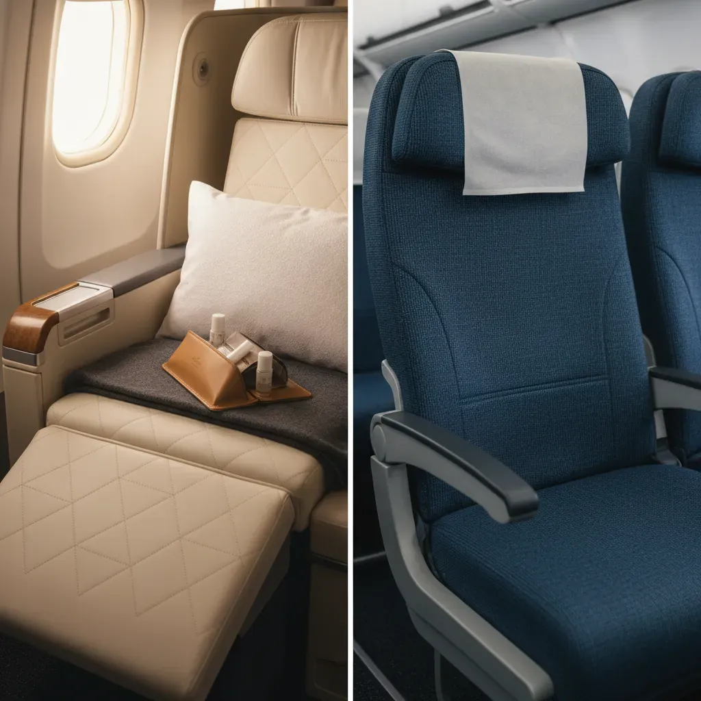 Business class flights to Hawaii seat comparison showing lie-flat and domestic premium seat details