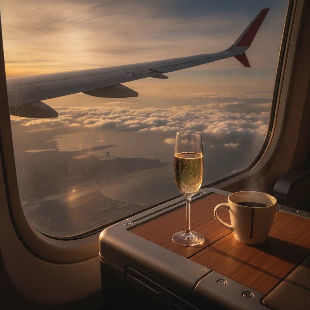 Best business class flights from Boston shown through a premium window seat detail with wing and clouds
