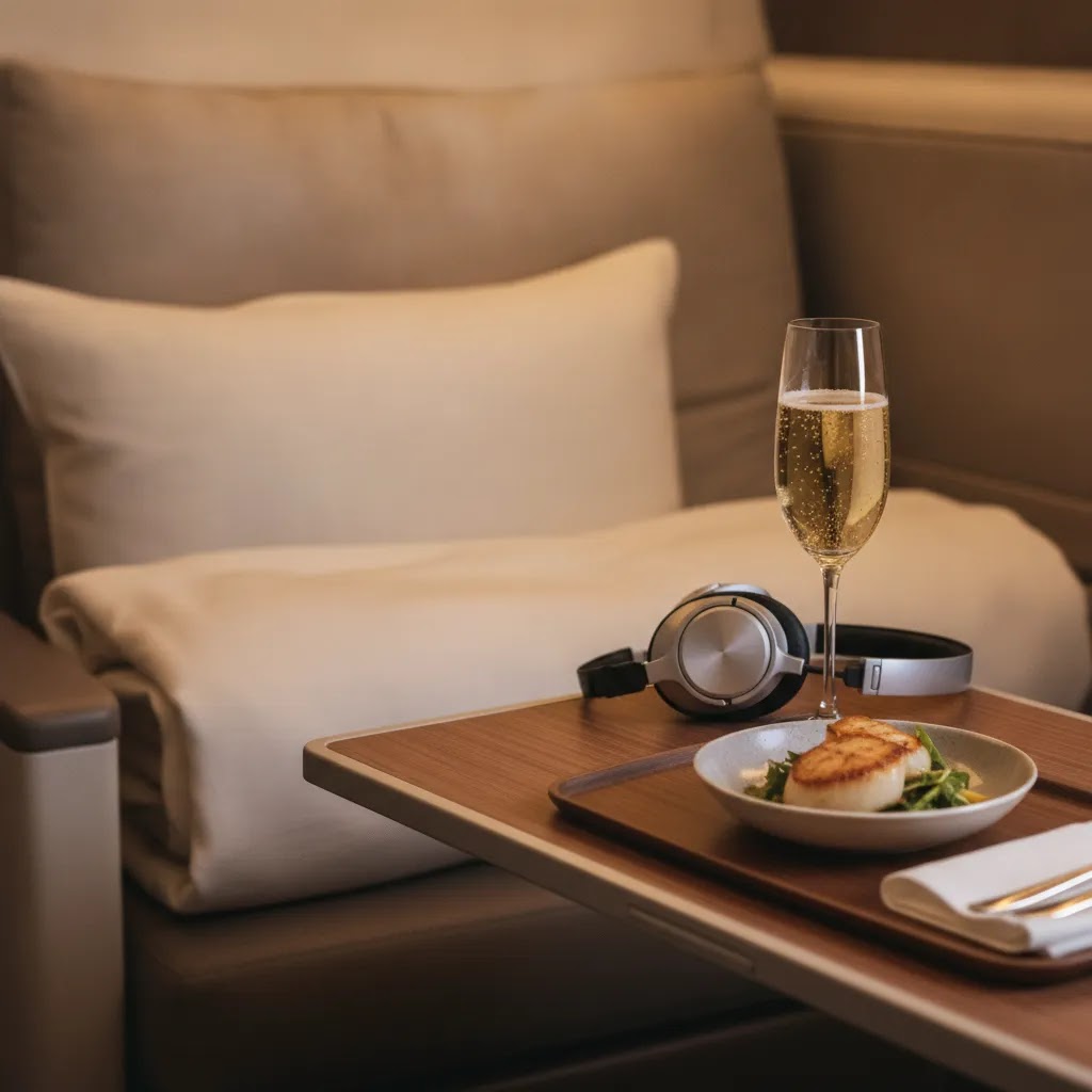 business class flights from los angeles with premium onboard amenities and comfort details