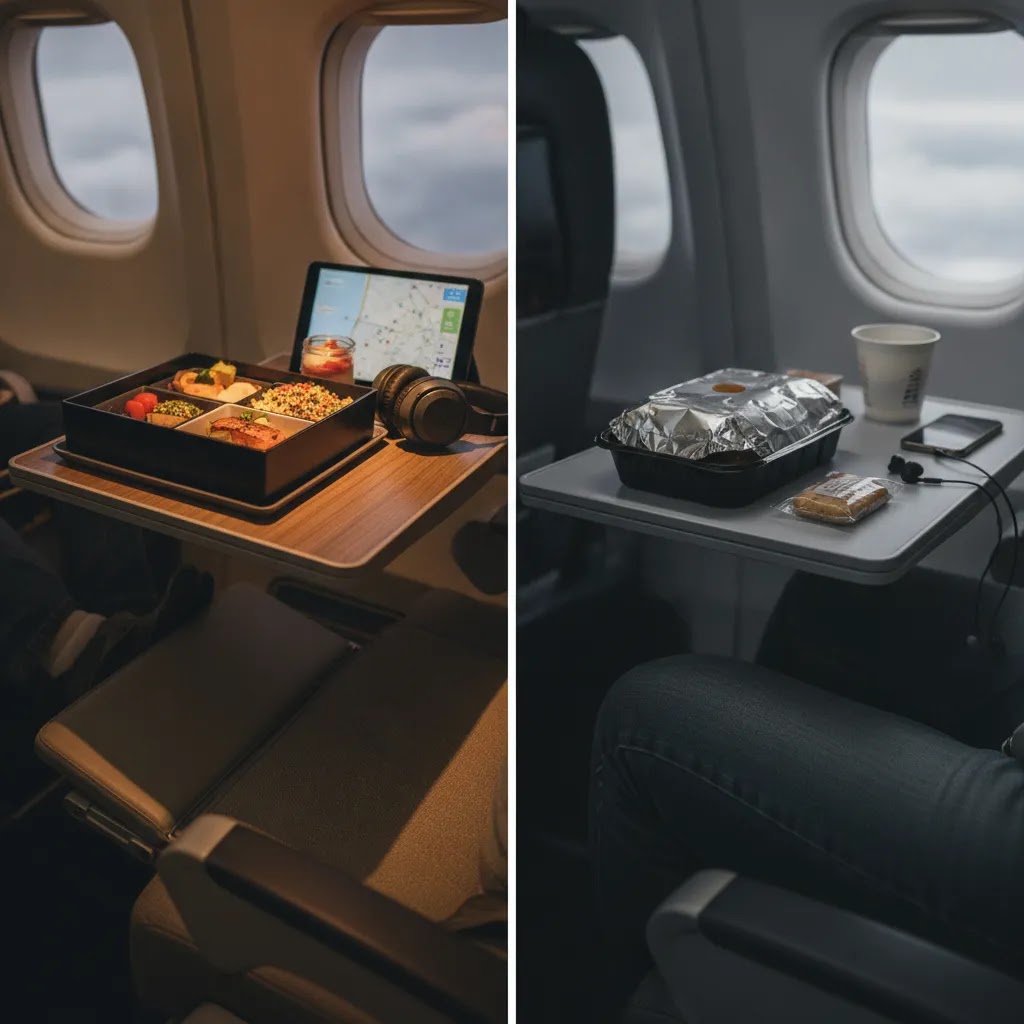 Best premium economy for transatlantic comparison showing upgraded seat and meal details versus standard economy
