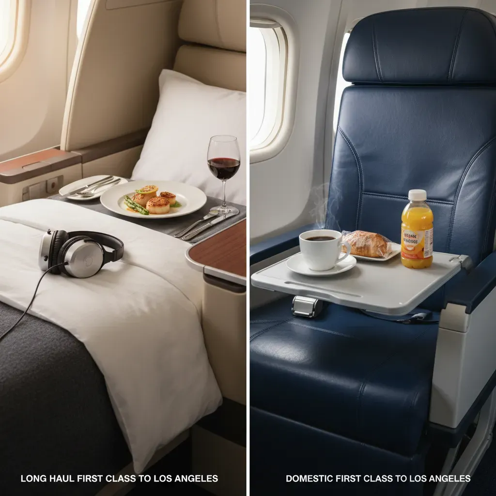 Best first-class flight options to Los Angeles shown through premium and domestic cabin detail comparison