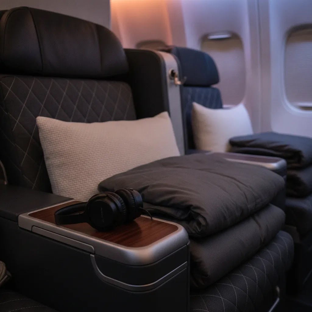 Business class comfort detail for business class flight tickets from Seattle to Seoul and Europe