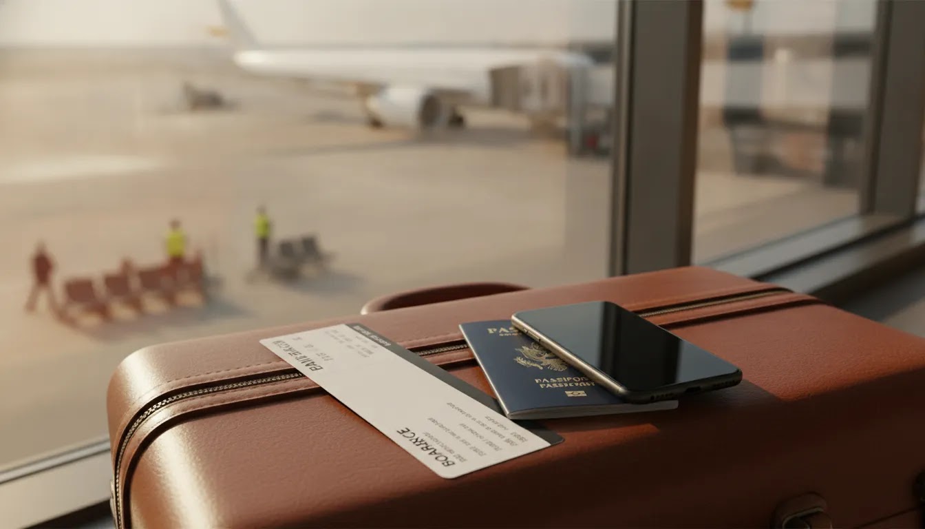 Business class consolidator ticketing and trust concept in an airport terminal
