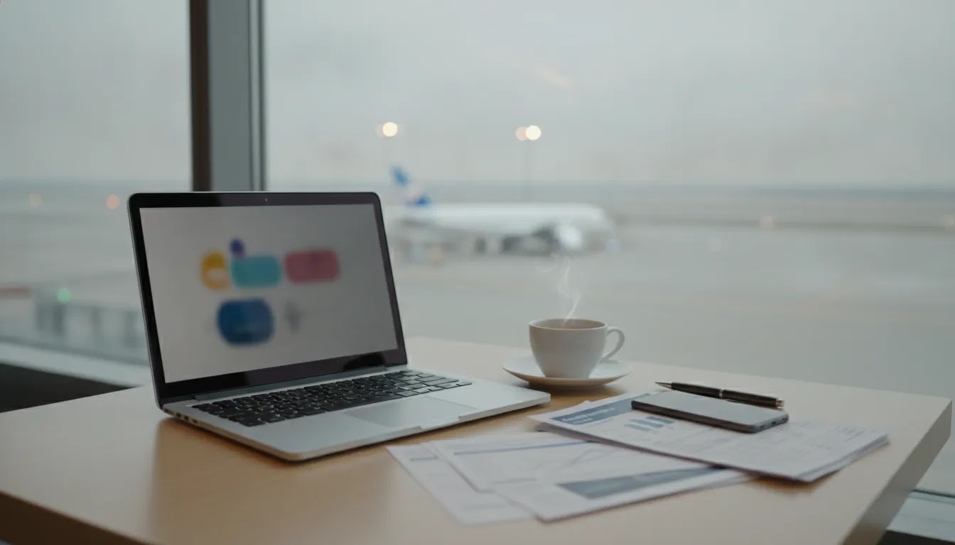 How much does business class cost planning scene in an airport lounge with travel documents and coffee