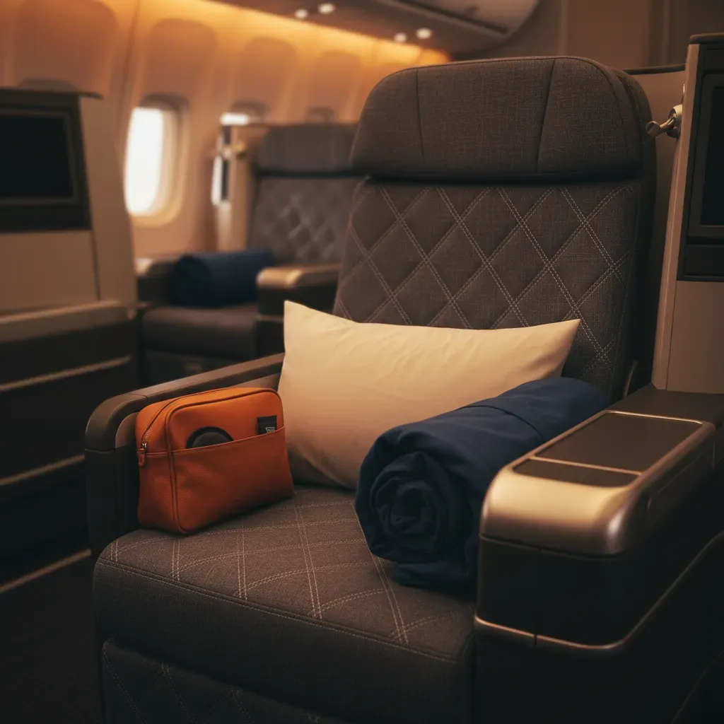 Business class flight to Chennai with lie-flat seat and premium long-haul cabin comfort