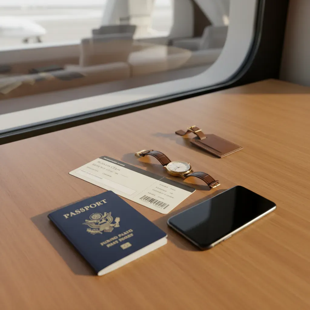 Business class flight to Lagos social image featuring luxury travel essentials and premium booking inspiration