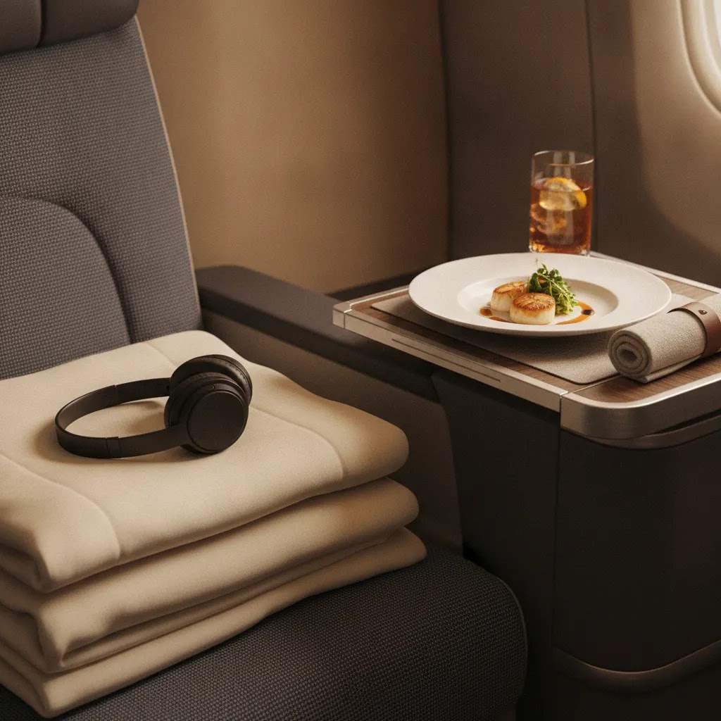Business class flights from Boston price and product comparison shown through premium seat and meal details