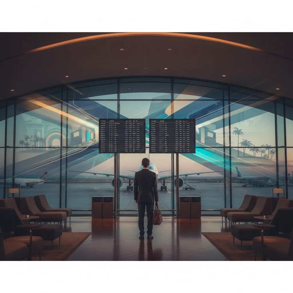 Premium terminal scene for business class flights to Australia from USA with international connection options