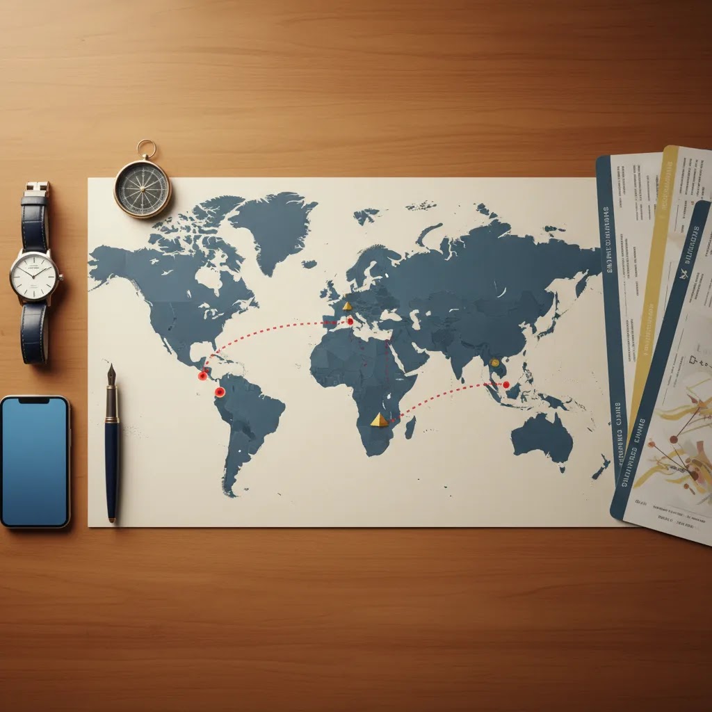Route planning visual for business class flights to Egypt from U.S. gateways through major connection hubs