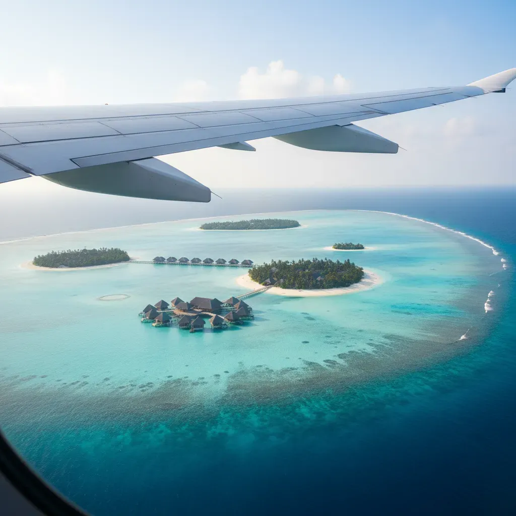 Business class flights to Maldives arrival in Malé with resort transfer timing and luxury island connection setting