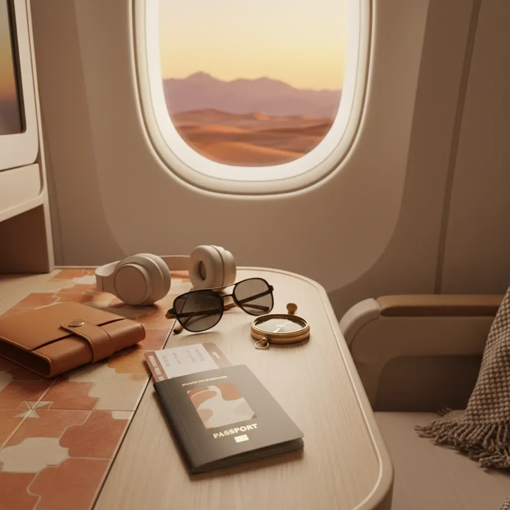 Business class flights to Morocco social image with luxury travel planning and premium cabin details