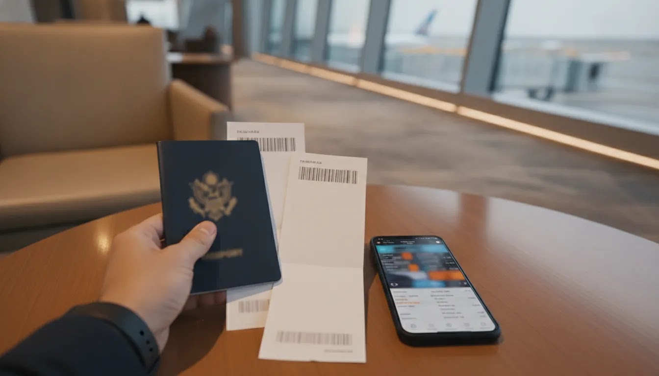 Traveler checking business class lounge access rules at the airport
