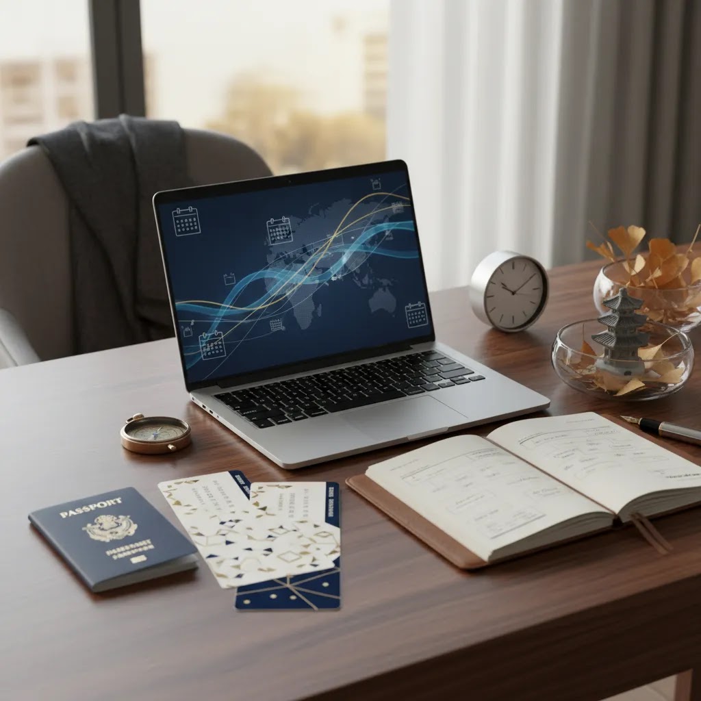 Concierge-style planning desk for business class tickets to Seoul with premium travel booking and route strategy details