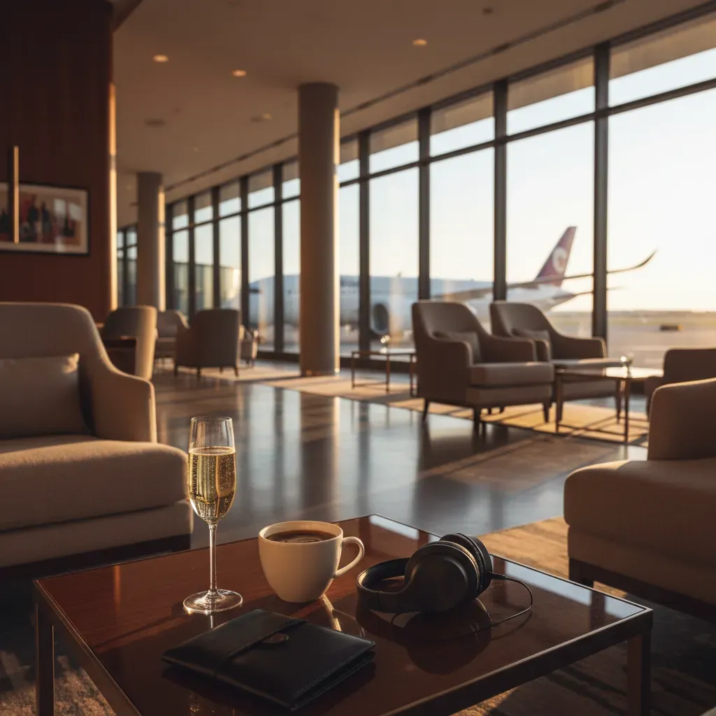 Business class to South Africa premium airport lounge and long-haul aircraft before departure