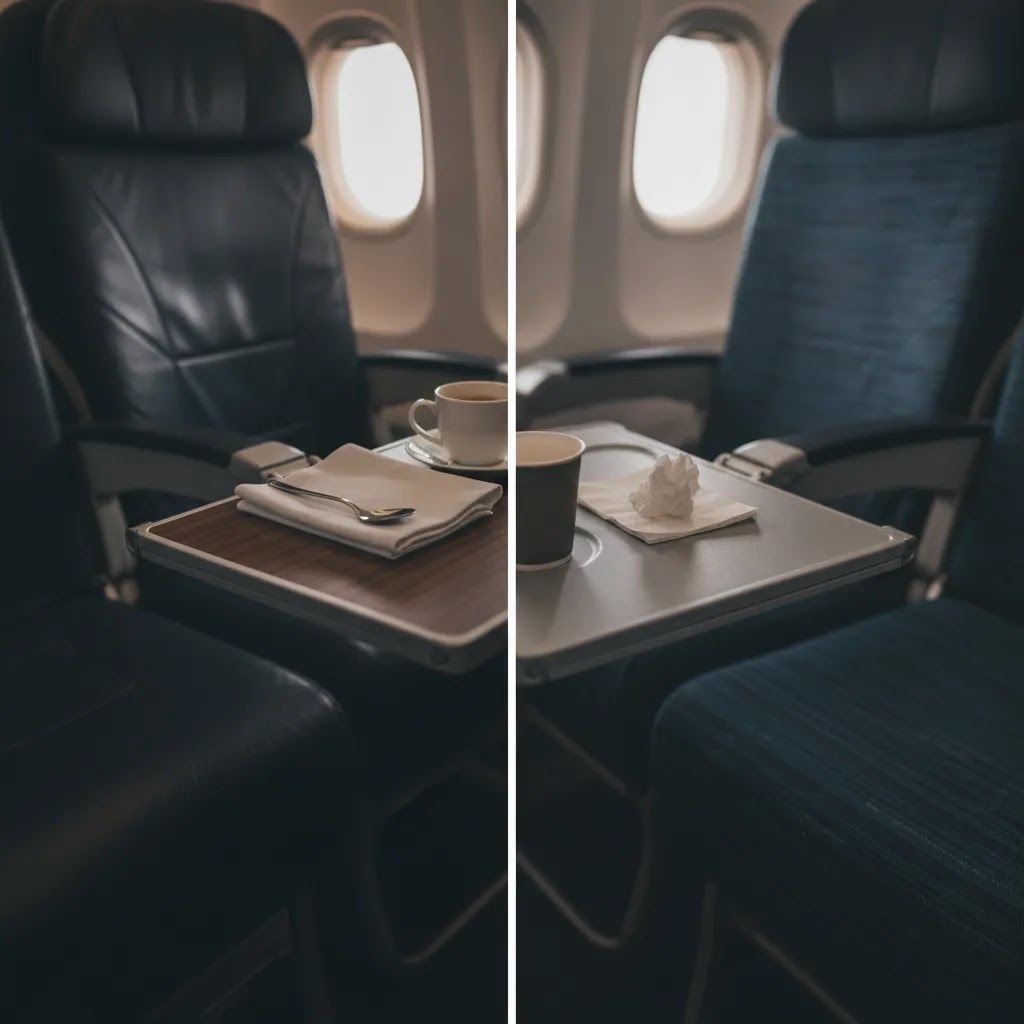 why is business class so expensive comparison showing premium space versus standard economy cabin details