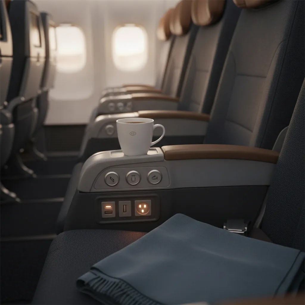 China Southern premium economy review close-up of seat features on a long-haul aircraft