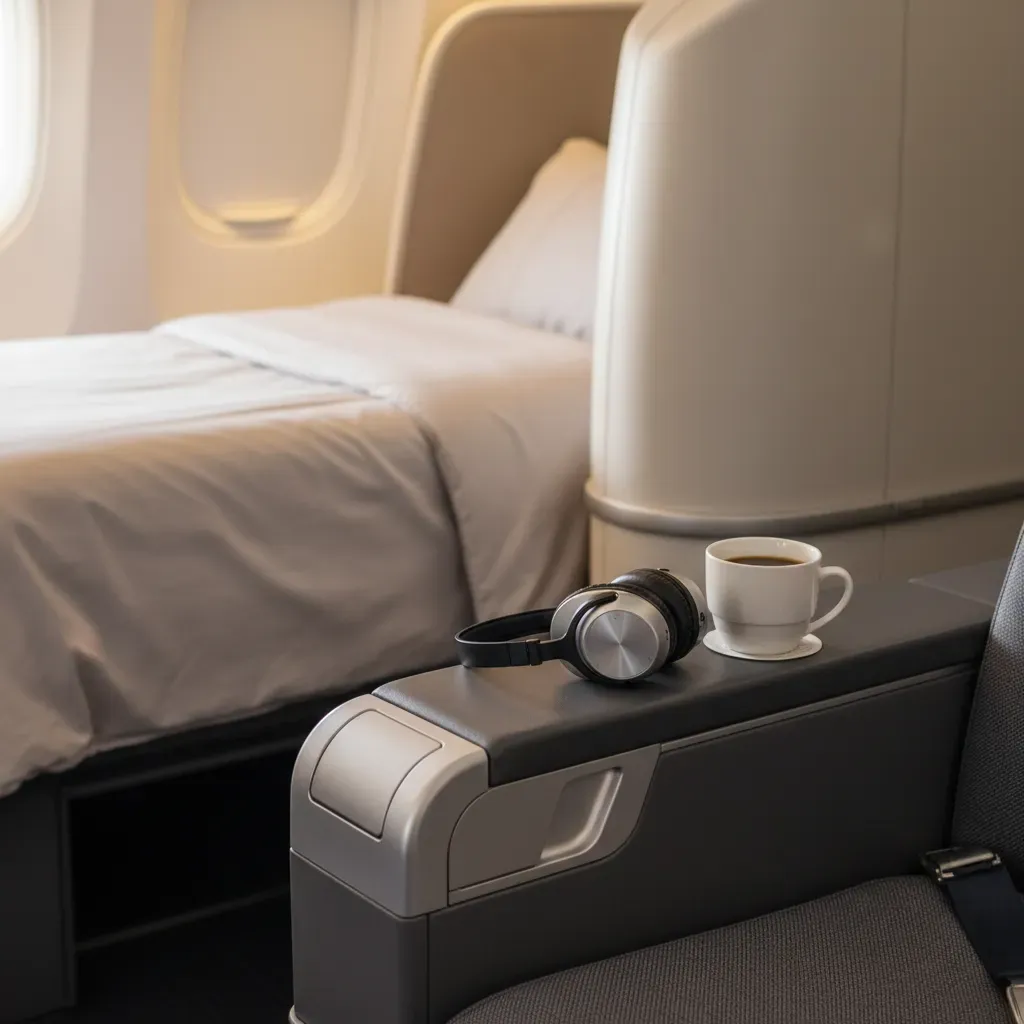 Delta One first class style comparison showing international suite seating versus standard Delta first class style recliner cabin