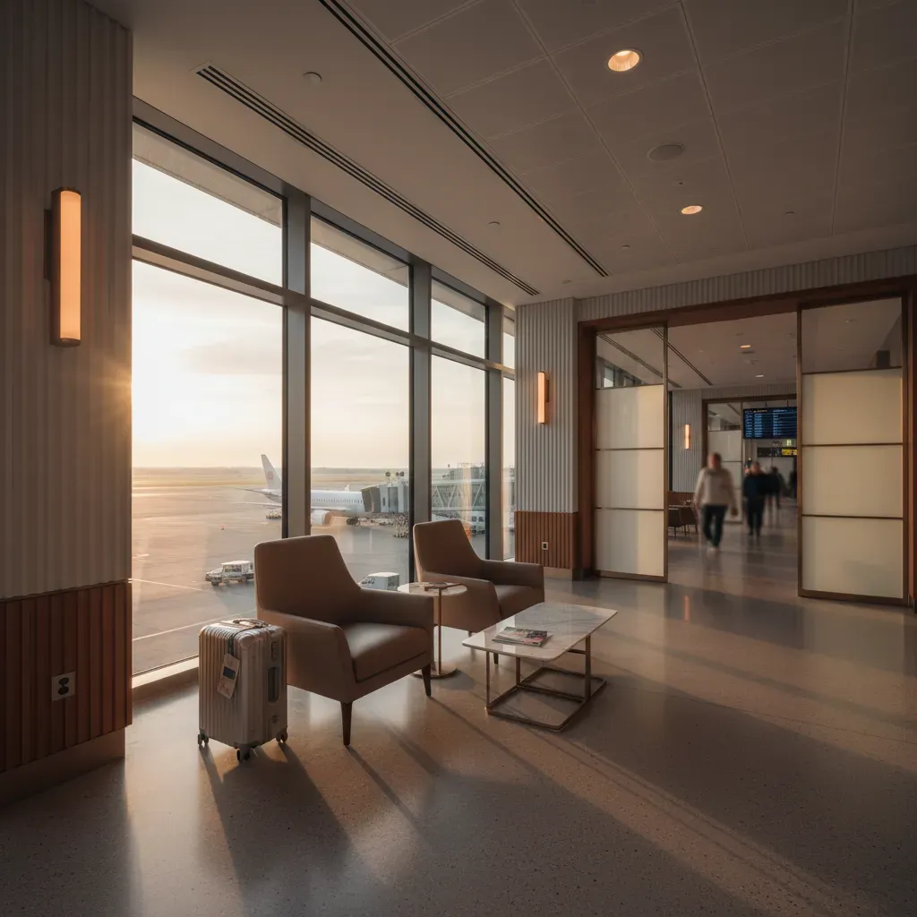 Delta One first class style international route and airport experience with premium long-haul travel atmosphere