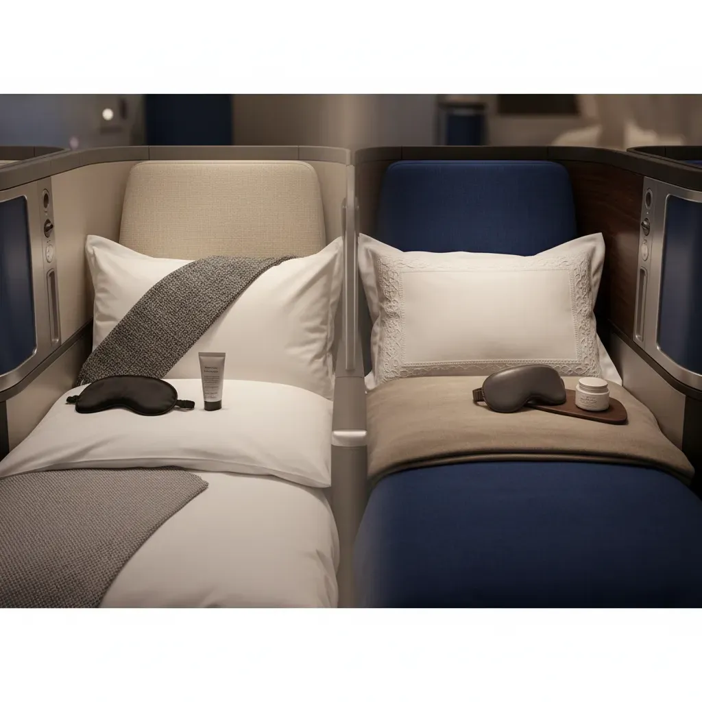 Difference between first class and business class flight interiors with business cabin and more private first class suite