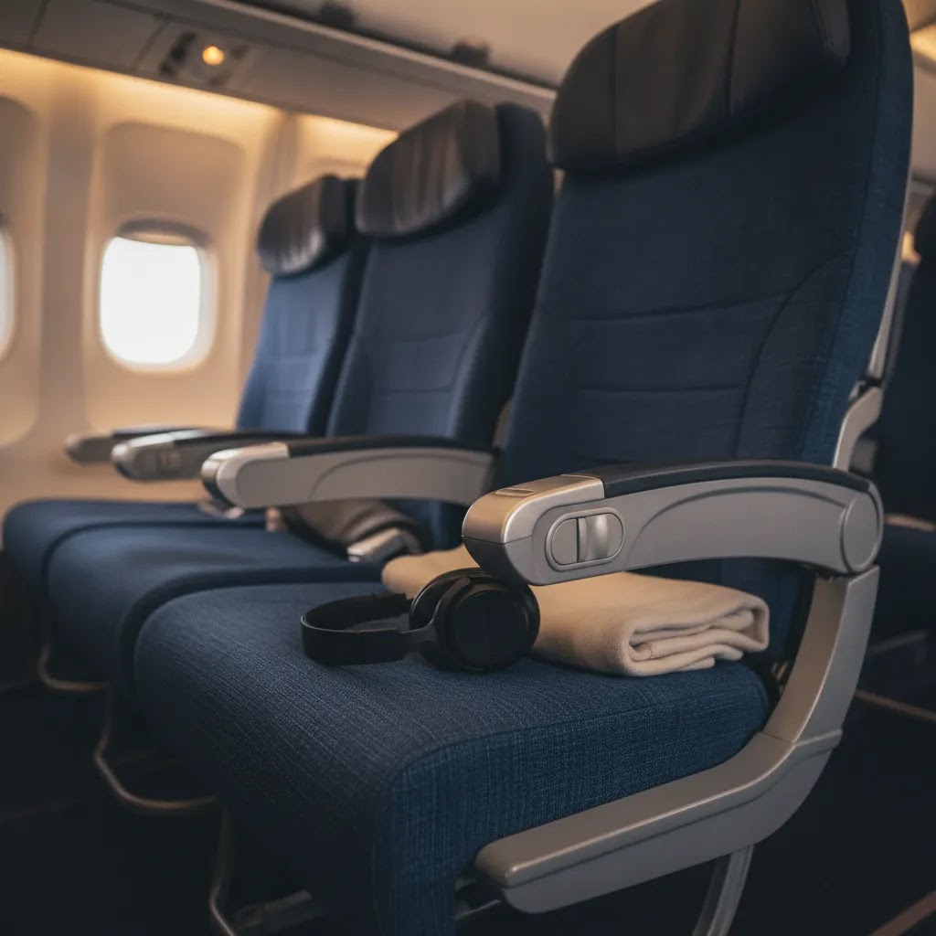 El Al premium economy review seat comfort detail showing wider seat and armrest space