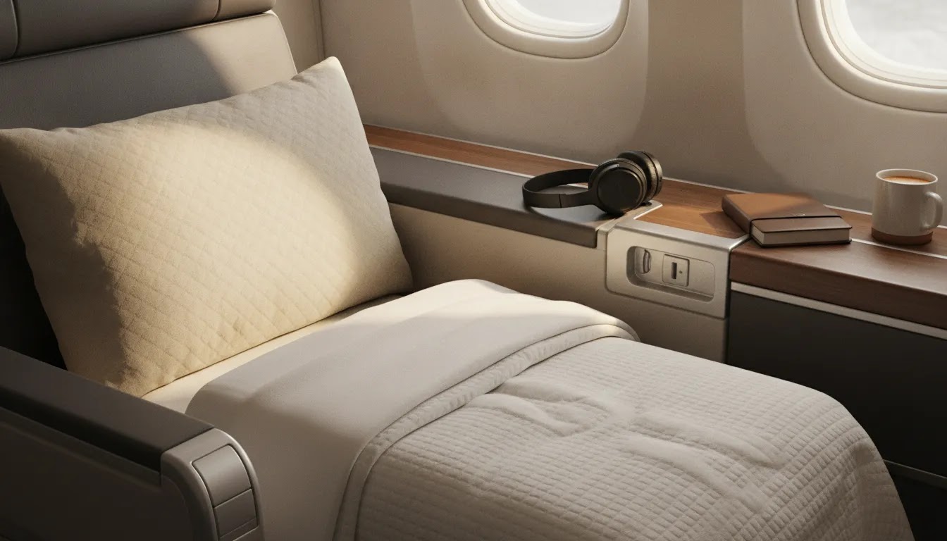 Lie-flat premium cabin detail representing emirates flight deals in first class on long-haul flights