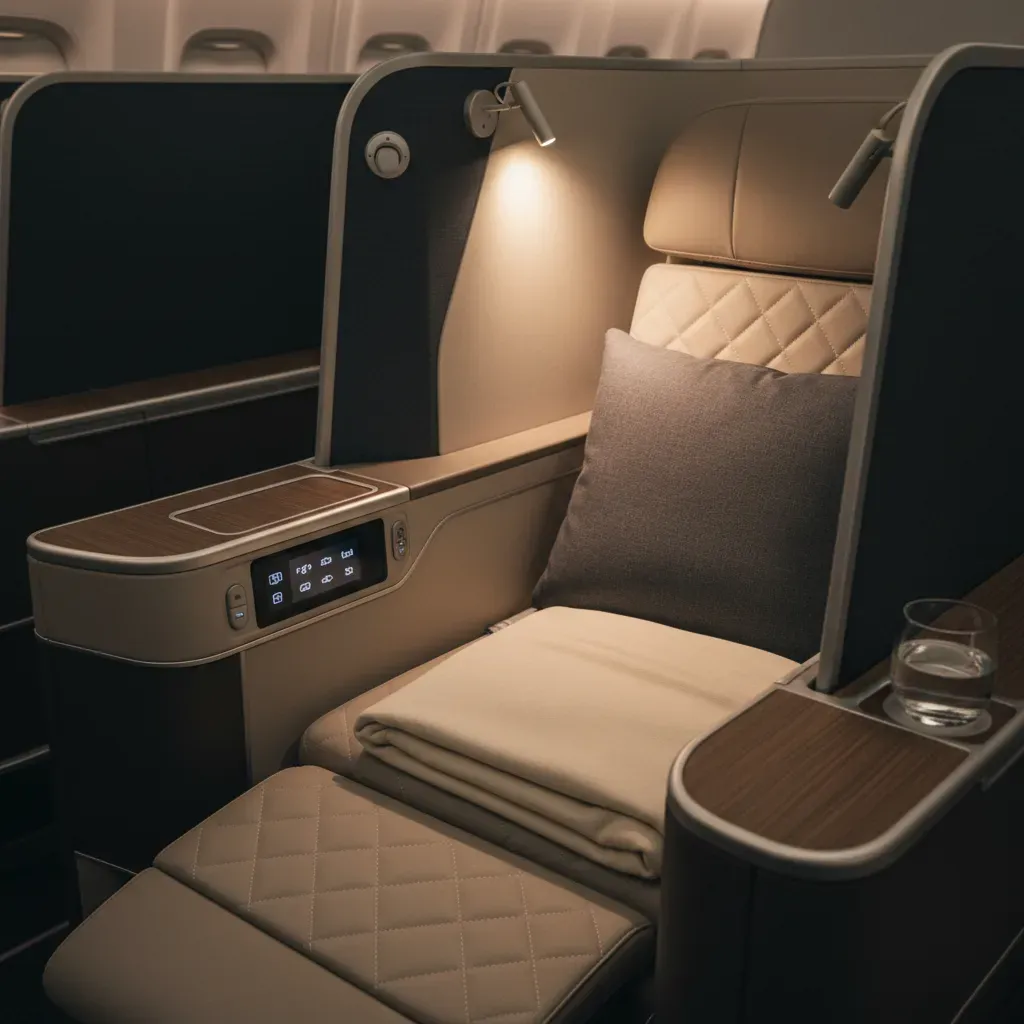 Etihad business class cabin comparison showing newer suite-style seating and older aircraft business seats