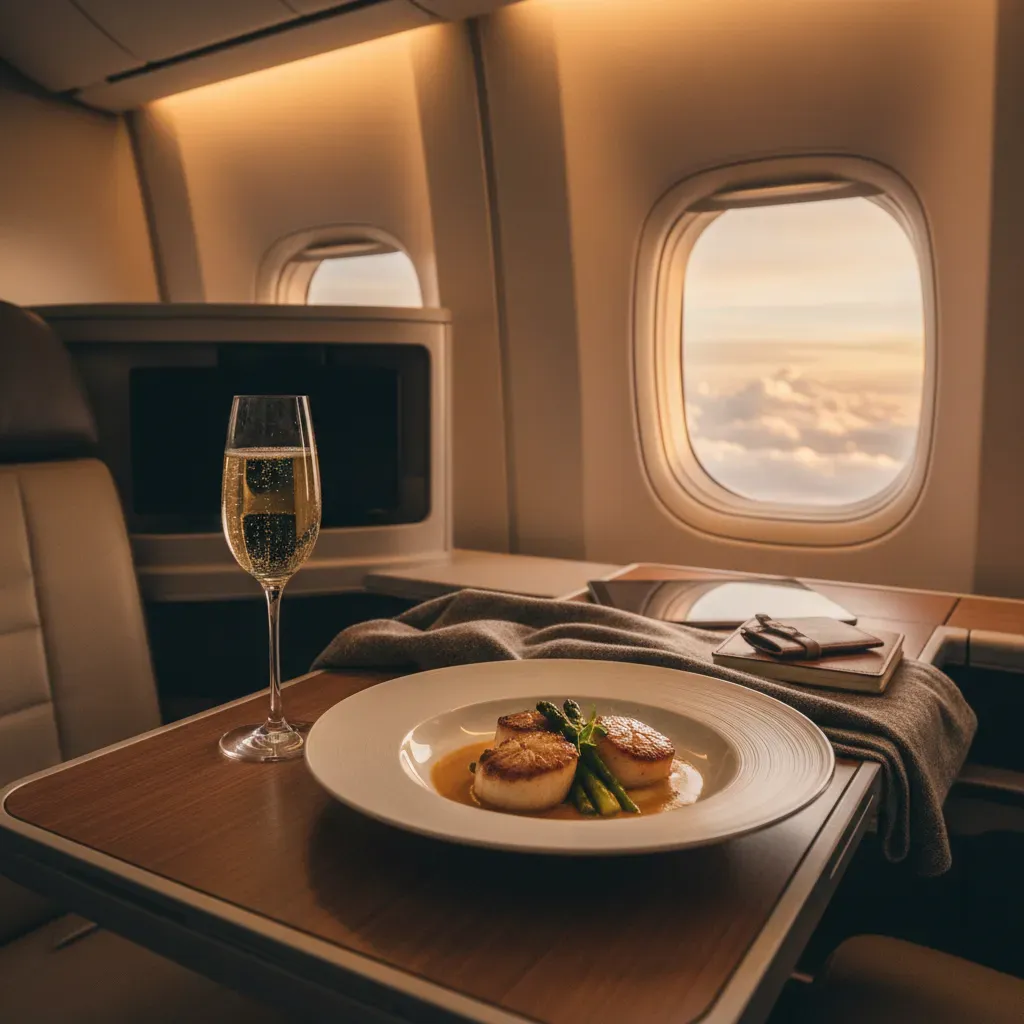 Etihad flight business class seat with lie-flat bed, privacy shell, and premium cabin setup