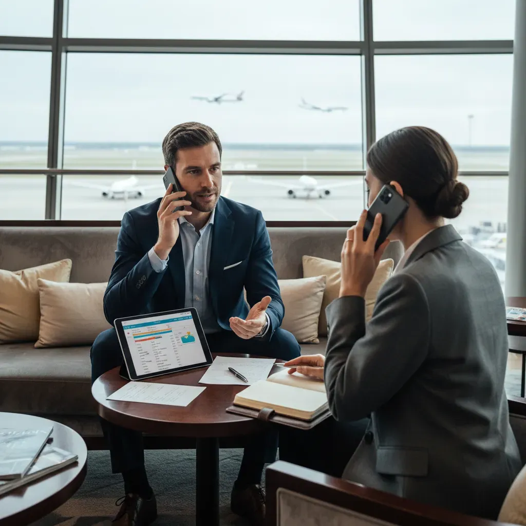 Business class flash sale planning with specialist support in a premium airport lounge