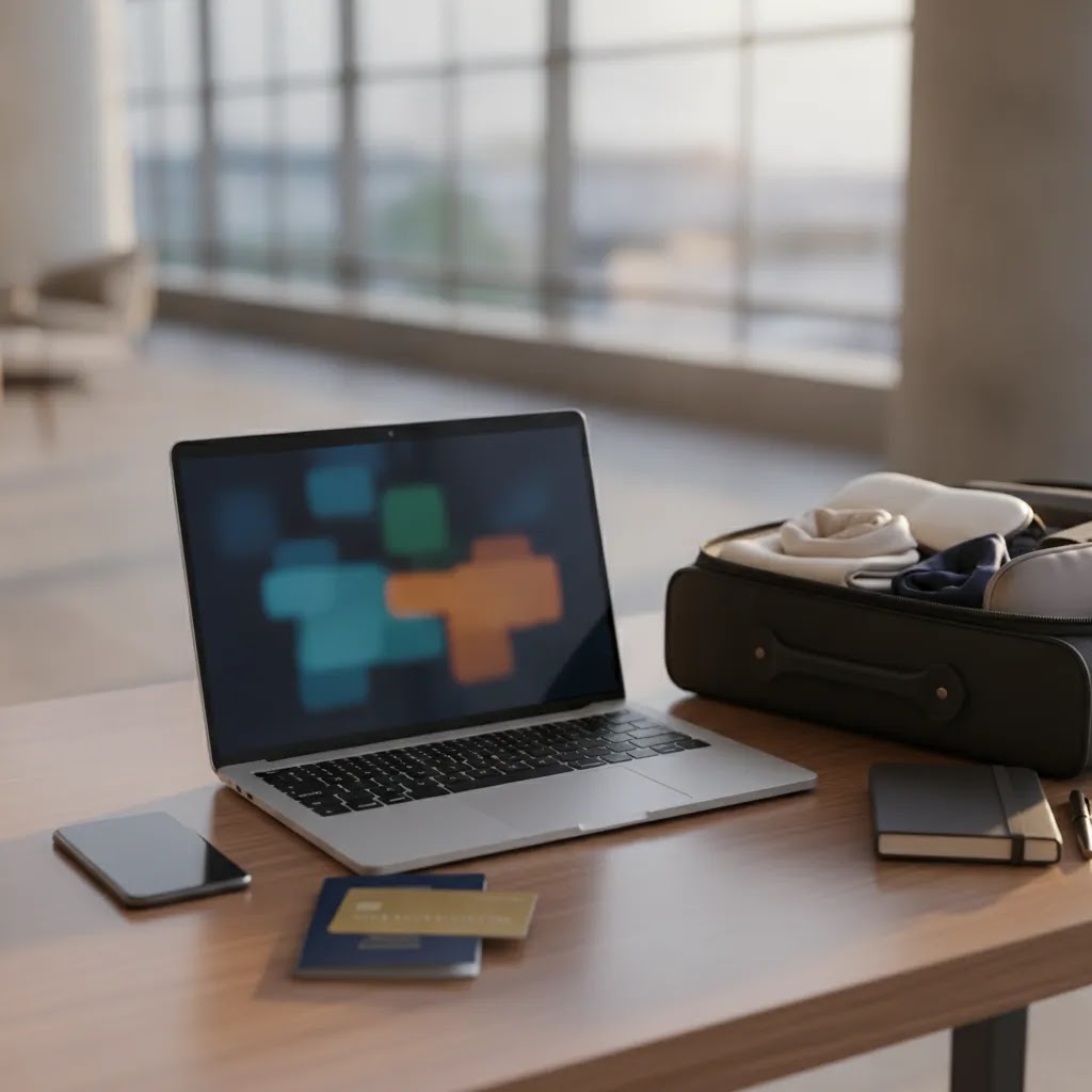 First class flights with beds price planning scene with premium travel documents and carry-on essentials
