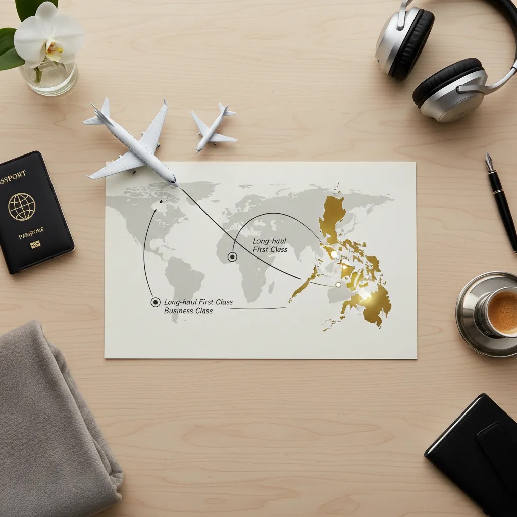 Premium itinerary planning for first class flight Philippines with connecting route strategy