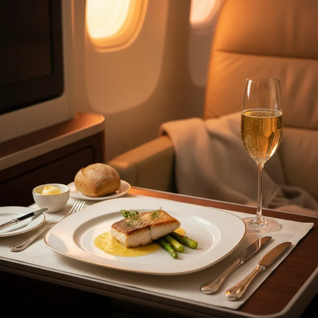 First class flight to Australia onboard dining and suite experience in a premium long-haul cabin