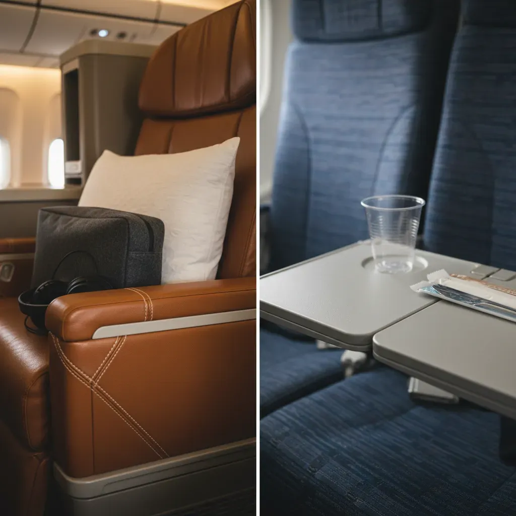 First class flight to Dubai cabin comparison showing Emirates and Etihad style luxury suites