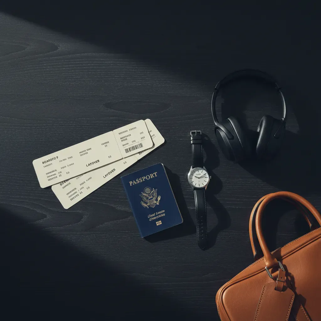 First class flight to Dubai planning scene showing premium routing and itinerary selection