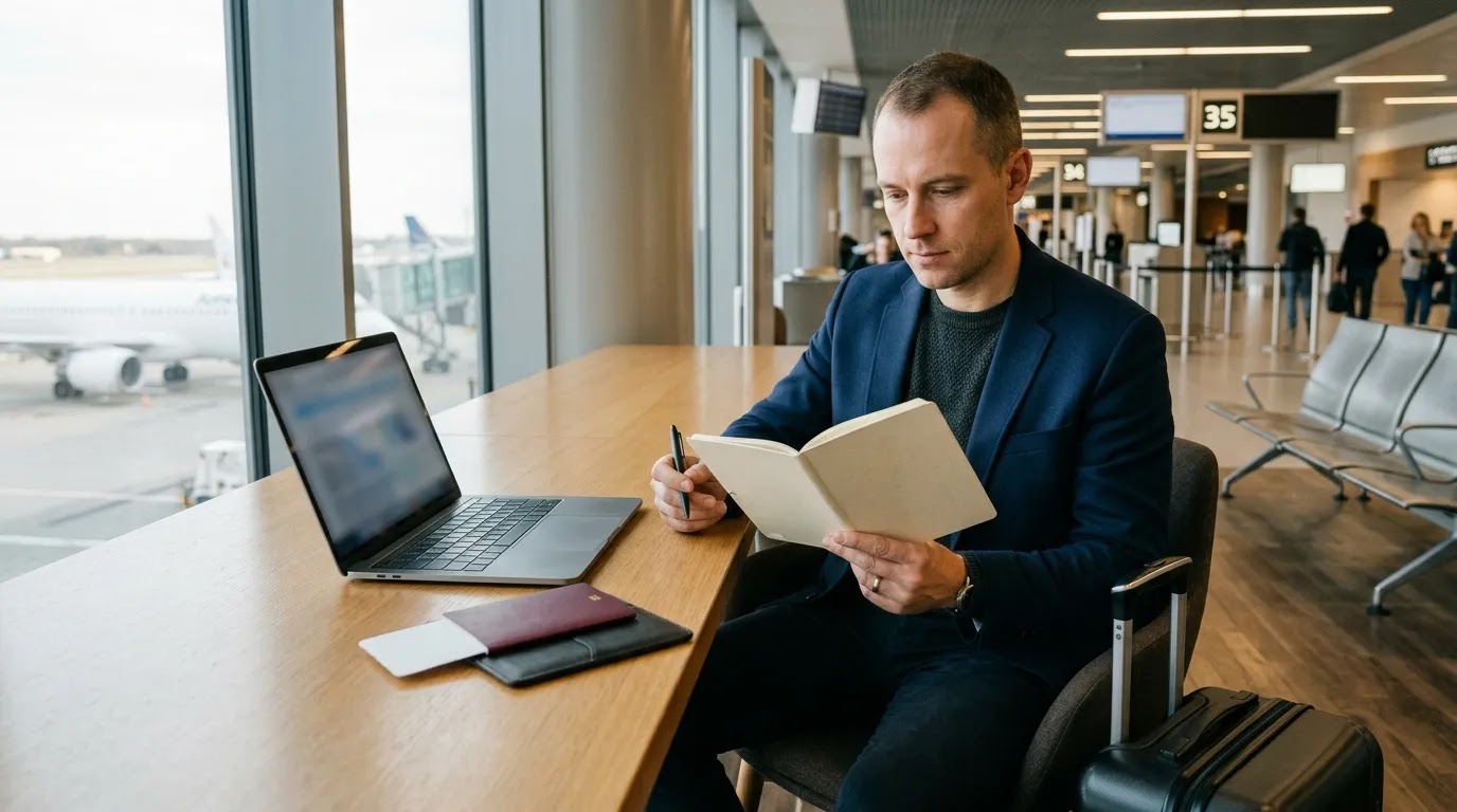 Traveler checking fare conditions before booking first class airfare deals