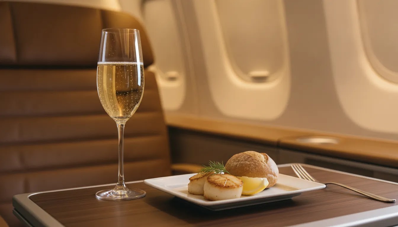 Premium cabin detail showing what you get when you upgrade flight to first class