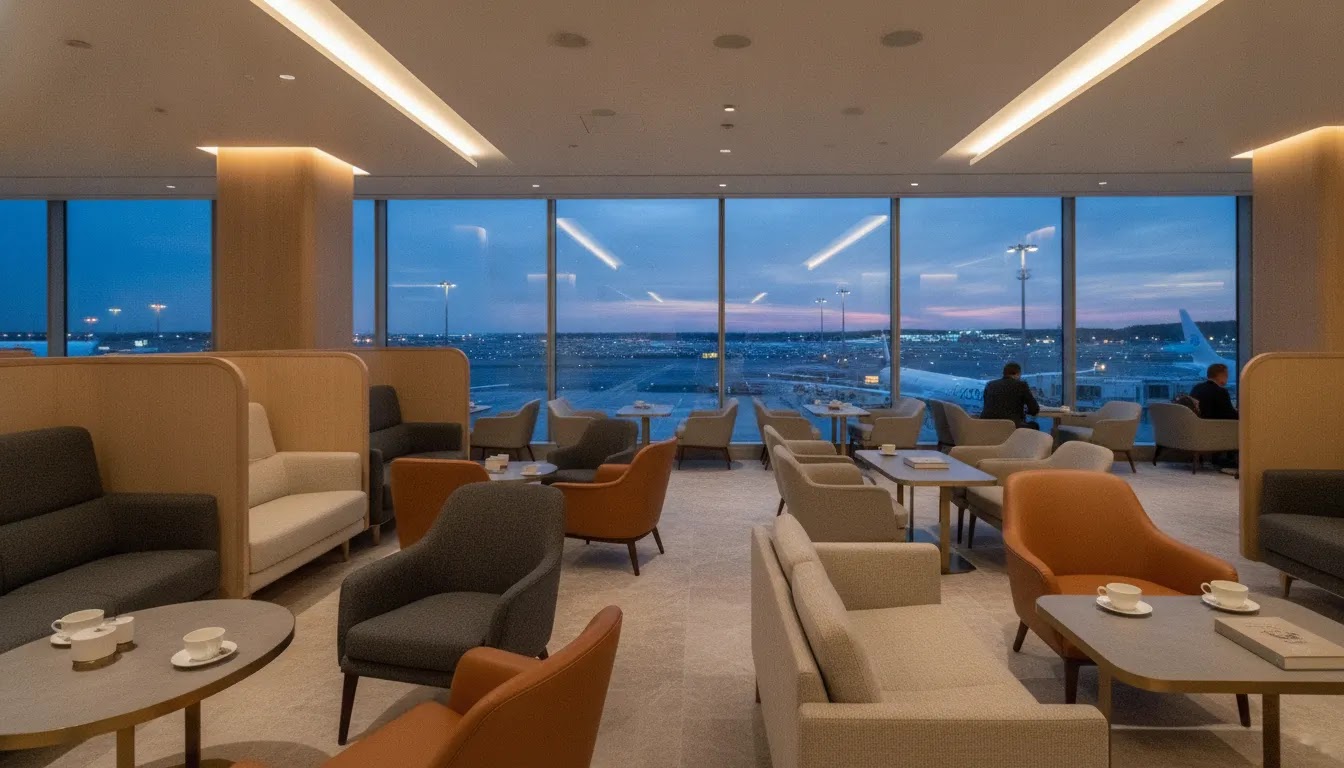 Is first class worth it image showing premium airport lounge ground experience before a flight
