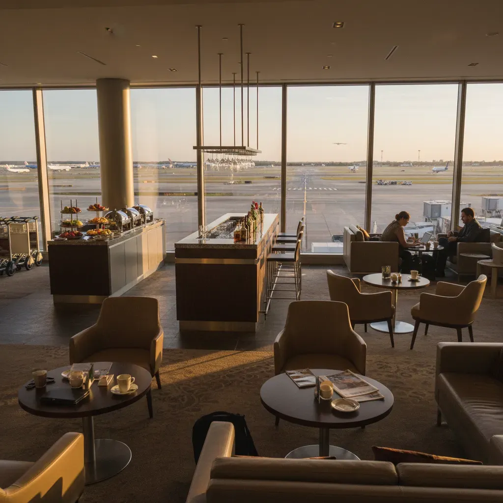 First class to Mexico lounge experience with runway views and premium seating