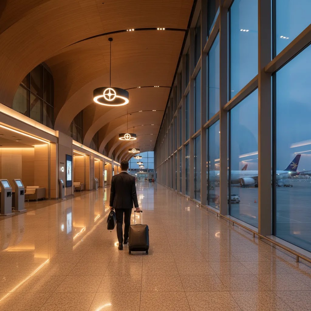 Flight to China business class connection experience in a premium international airport hub