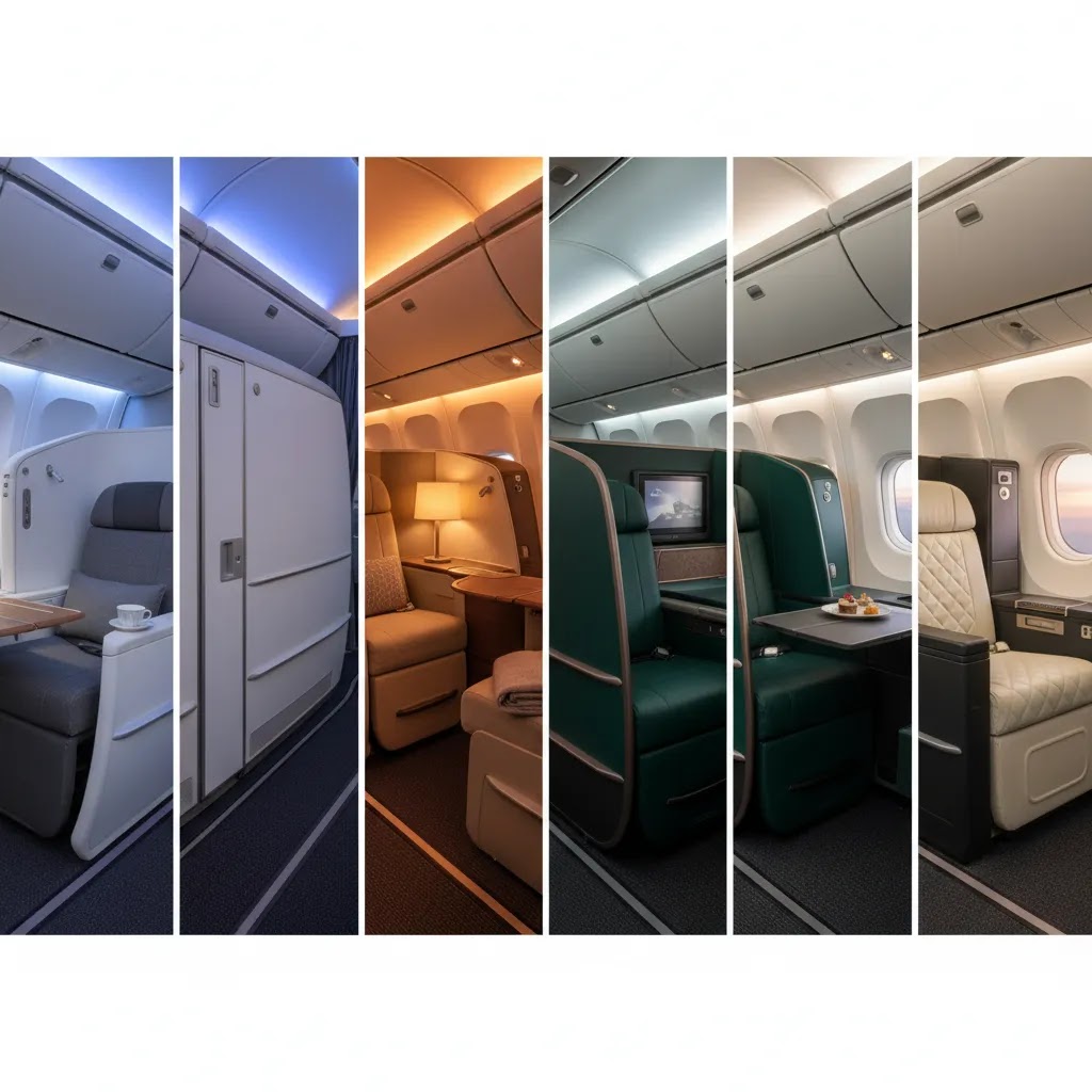 Best business class in the world comparison showing luxury airline business class cabin layouts and privacy