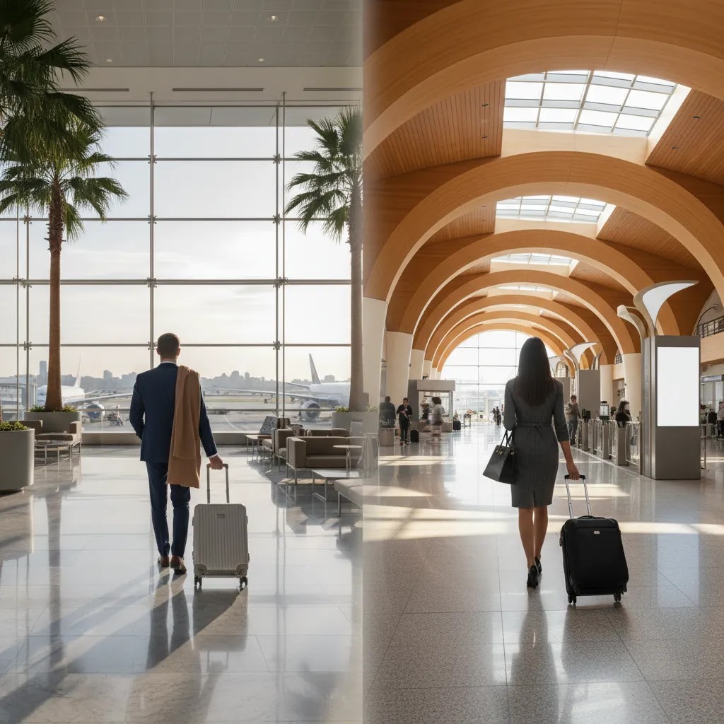 Business class flights to New York airport strategy comparing premium terminal experience at JFK and Newark