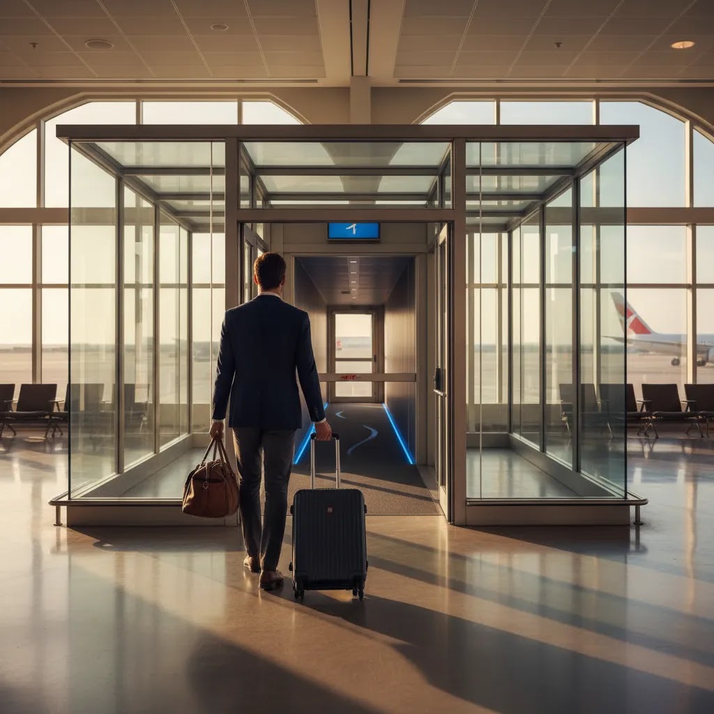 United first class premium boarding experience at the airport terminal before a domestic flight