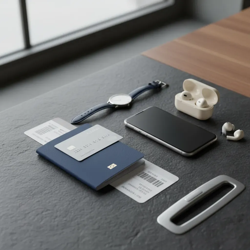 Discount business class to Asia visualized through premium travel planning essentials and booking strategy flat lay
