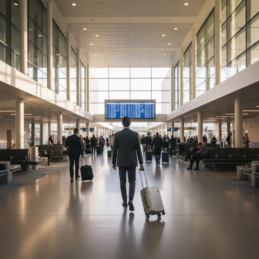 First class flights to Los Angeles arrival experience in a premium airport terminal setting