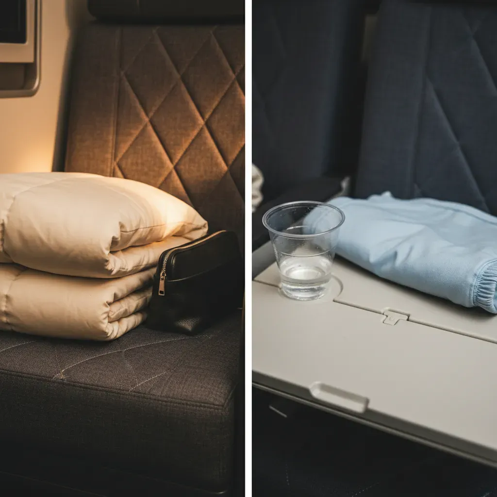 Business class price comparison shown through premium and standard cabin detail differences