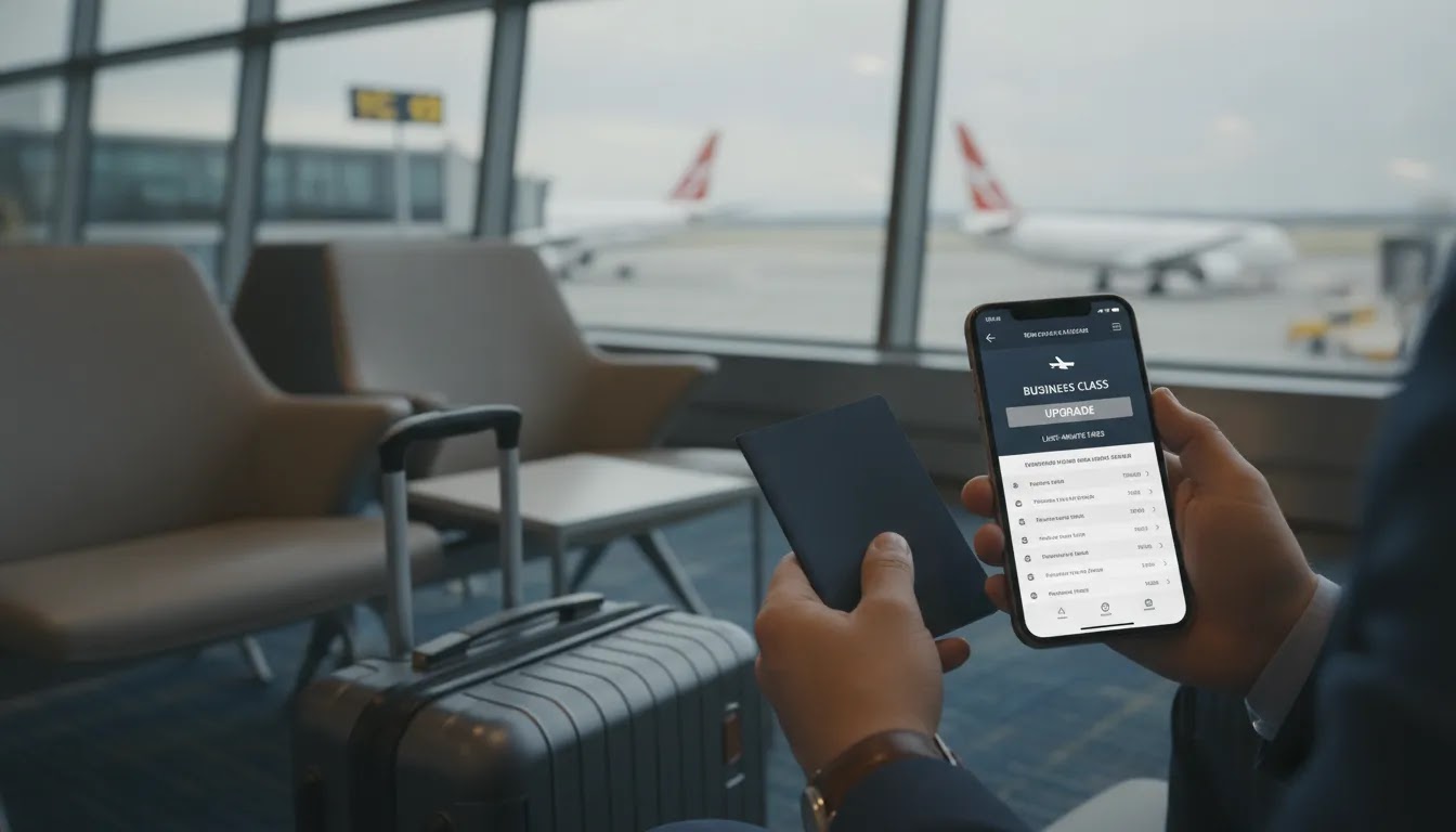 How to find unsold business class tickets at the airport with traveler checking flight options near gate