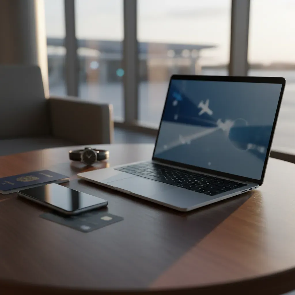 Booking strategy setup showing how to book business class flights cheap with smart travel planning